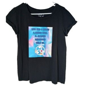 Loft Women's Med. Black "Life Has 2 Rules" Crew Neck Cap Sleeve Soft T-Shirt